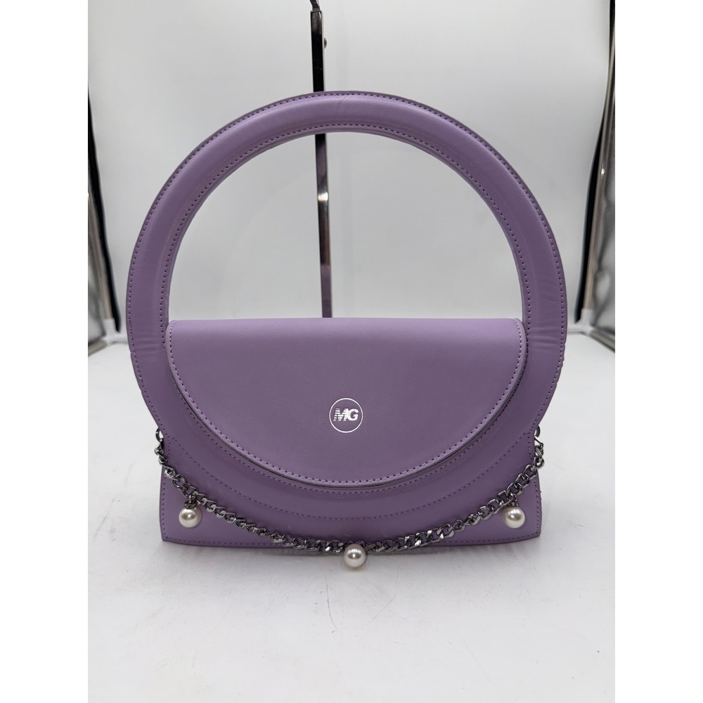 MG Purple Circular Handle Handbag with Pearl Chain Detail Lilac Evening Bag - Picture 11 of 11
